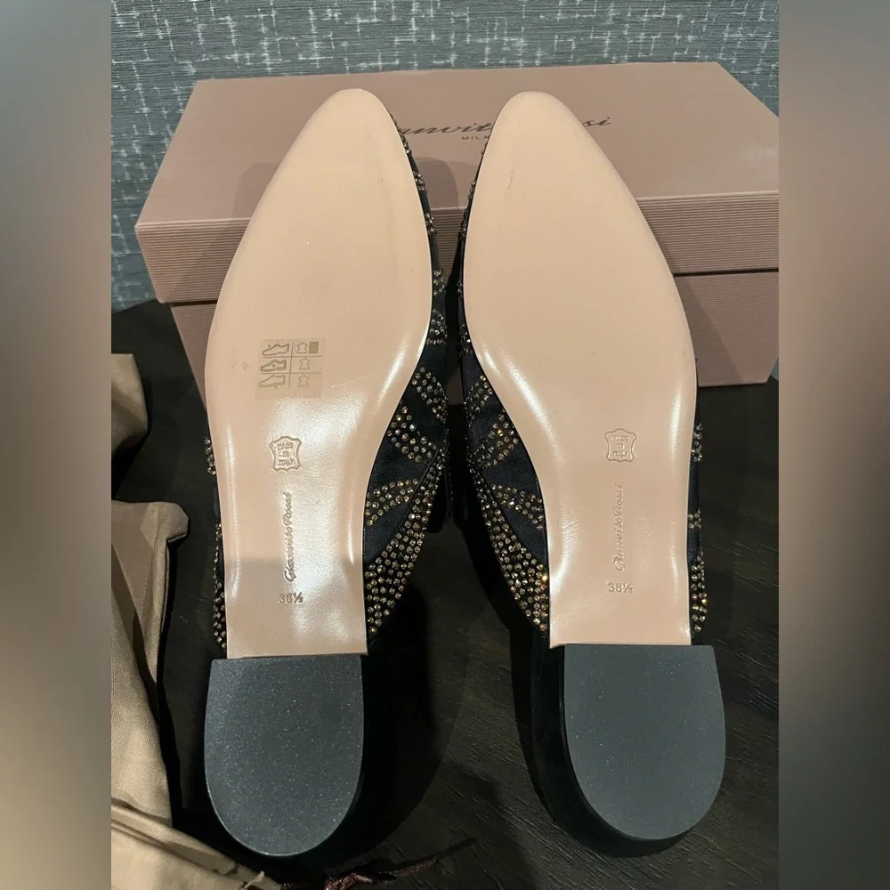NIB GIANVITO ROSSI Raja Crystal Slide Shoe Shoes Black 8.5